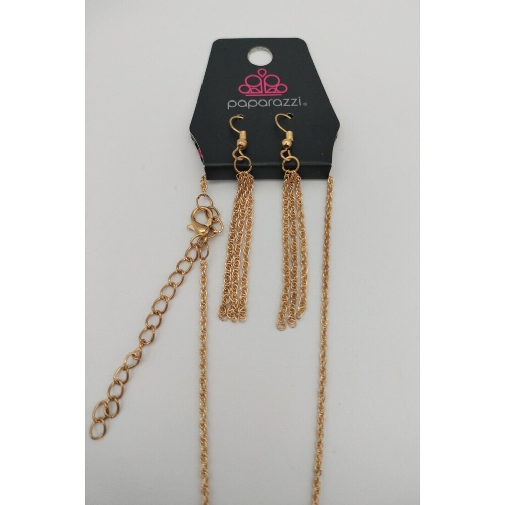 Earring Set New Jewelry Career School Paparazzi Long Gold Tone Necklace Set Work - Picture 4 of 12